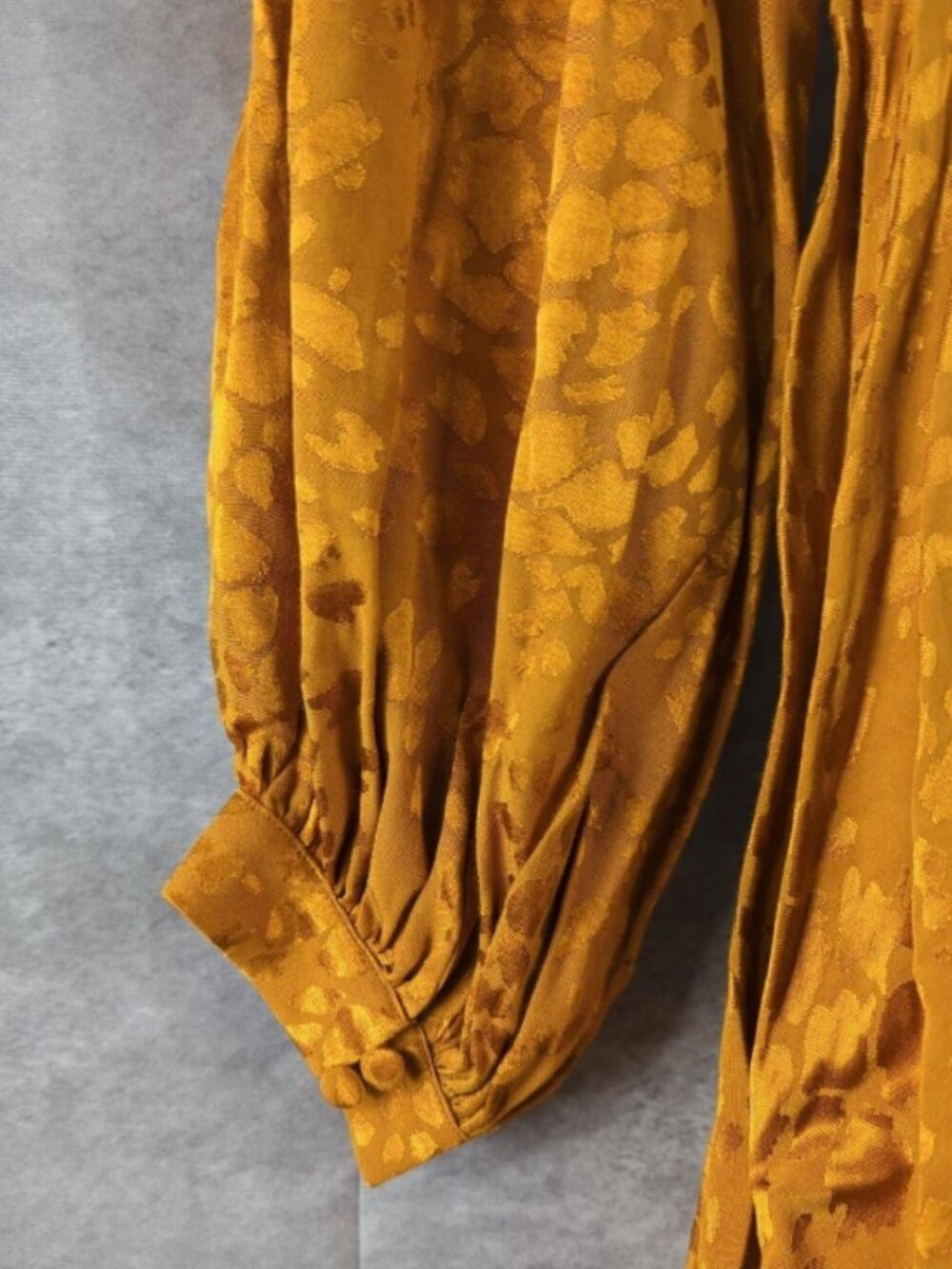 NWT Anthropologie Gold Jacquard Mini Dress Medium Long Sleeve Tie Waist - Picture 7 of 10